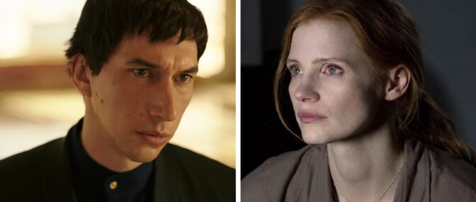 Adam Driver i "Megalopolis" och Jessica Chastain i "The Good Nurse". 