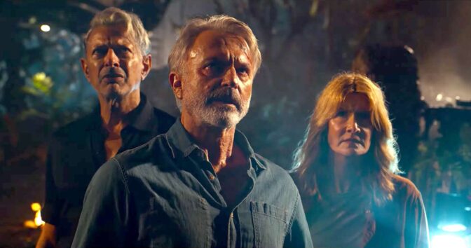 Sam Neill, Jeff Goldblum och Laura Dern i "Jurassic World: Dominion"